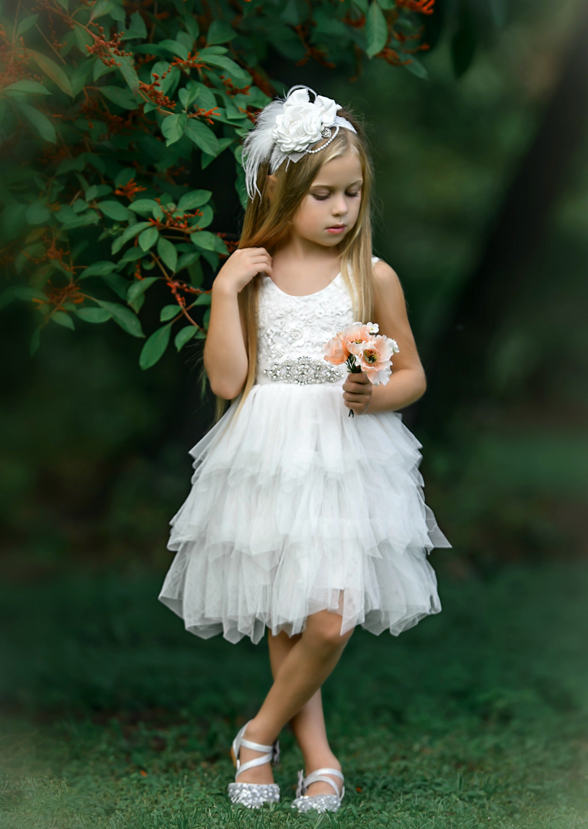 Cute Sweet Long Sleeves Tulle White Flower Girl Dress · Dressmeet