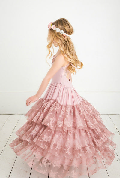 Skylar Flower Girl Lace Halter Dress - Dusty Rose
