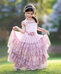 Skylar Flower Girl Lace Halter Dress - Dusty Rose