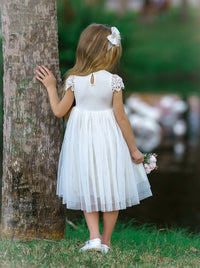 Luciana Cap Sleeve Lace Flower Girl Dress Off White