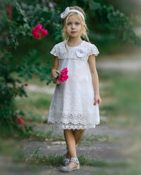 Audrey Cap Sleeve Lace Flower Girl Dress Off White