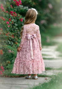 Sweetheart Flower Girl Lace Long Sleeve Dress - Mauve