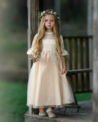 Elizabetta Long Flower Girl Dress - Gold