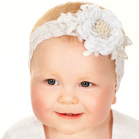Diana White Baptism Flower Lace Headband