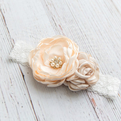 Mademoiselle Flower Lace Headband - Peach