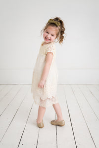 Audrey Cap Sleeve Lace Flower Girl Dress Ivory