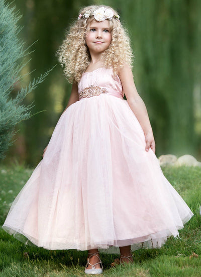 Blush Pink Off-shoulder V-neck Lace-up Back A-line Long Prom Dress, PD –  SposaBridal