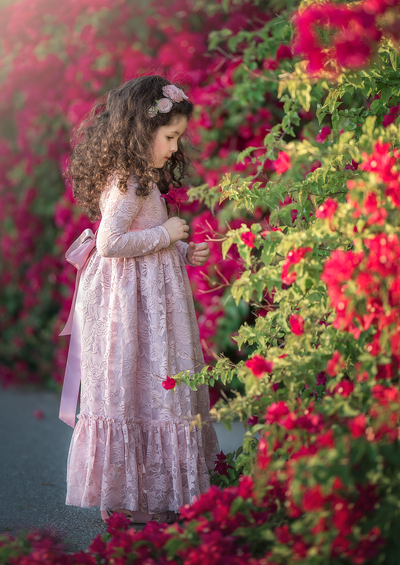 Sweetheart Flower Girl Lace Long Sleeve Dress - Mauve